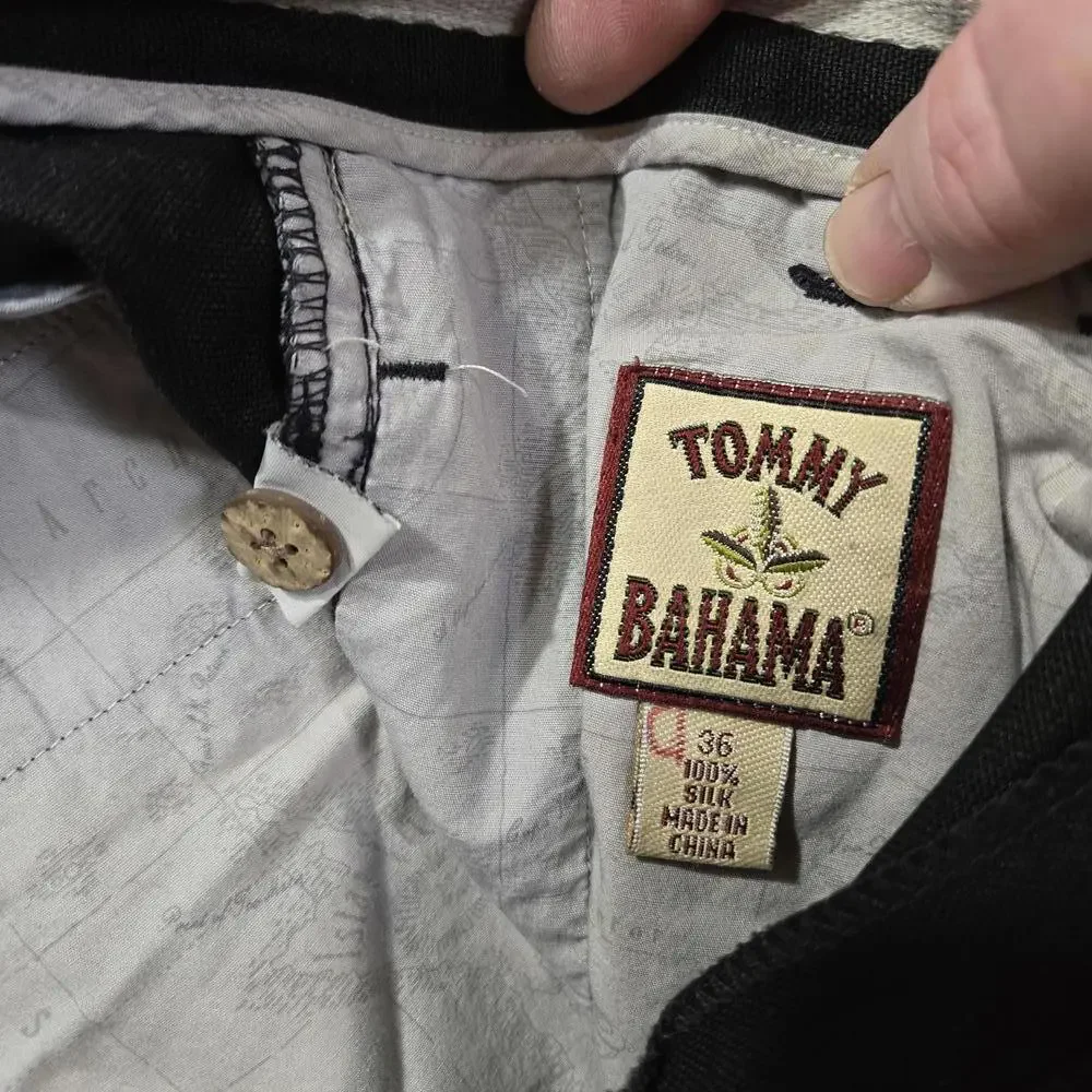 Tommy Bahama 100% Silk Pleated Dress Pants Men's 36 Black Luxury Relaxed Chino
